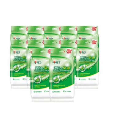 心相印濕巾 衛(wèi)生99.9%殺菌濕巾 10片獨(dú)立裝*12包 （量販裝）120片便攜濕巾